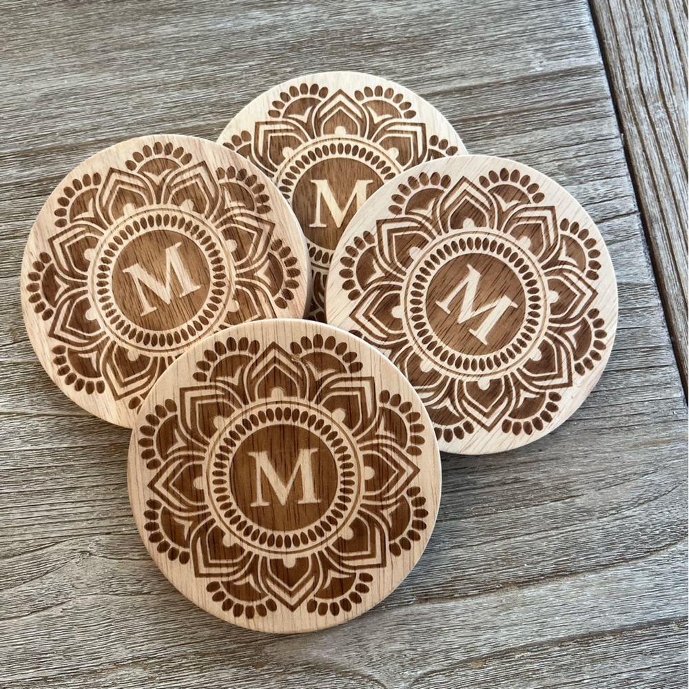 Wooden M initial coasters
